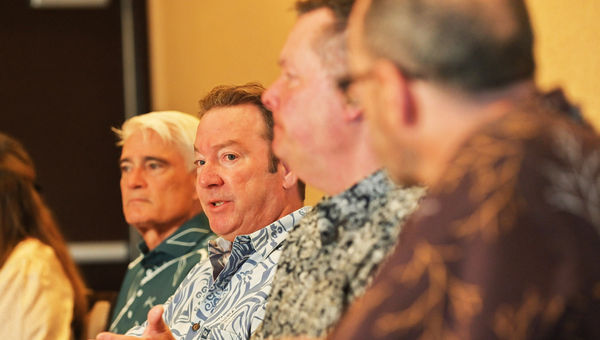 Jay Talwar, Hawaii Visitors & Convention Bureau; Sean Dee, Outrigger Hospitality Group; Ray Snisky, ALG Vacations; and Avi Mannis, Hawaiian Airlines. Jay Talwar, Hawaii Visitors & Convention Bureau; Sean Dee, Outrigger Hospitality Group; Ray Snisky, ALG Vacations; and Avi Mannis, Hawaiian Airlines.