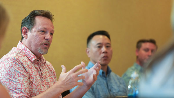 Mark Stubbert, Ensemble; Daniel Nahoopii, Hawaii Tourism Authority; and Jeff Anderson, Avoya Travel. Mark Stubbert, Ensemble; Daniel Nahoopii, Hawaii Tourism Authority; and Jeff Anderson, Avoya Travel.