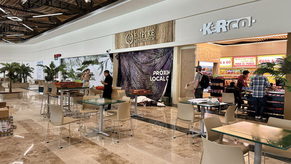 Not many eateries are open at the new Tulum International Airport, but signs promise that there soon will be. Not many eateries are open at the new Tulum International Airport, but signs promise that there soon will be.