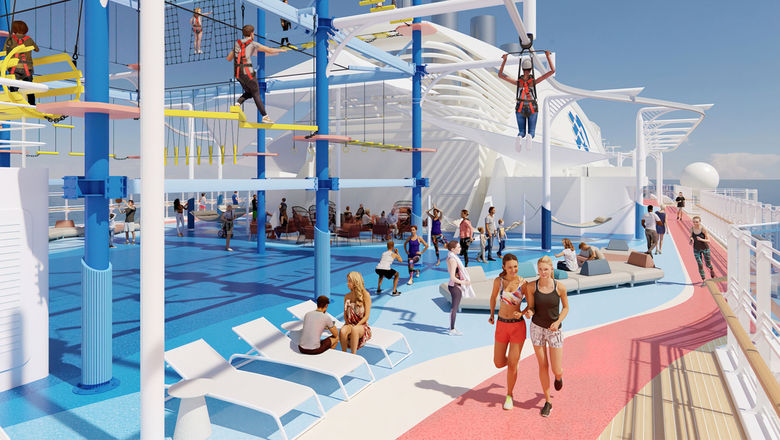 A rendering portraying the RollGlider and Coastal Climb on the Sun Princess. However, these attractions won't come to fruition.