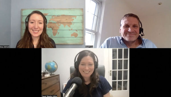 Talking big (big) cruise ships, clockwise from top left: Andrea Zelinski of Travel Weekly, Geoff Cox of KHM Travel and host Rebecca Tobin. Talking big (big) cruise ships, clockwise from top left: Andrea Zelinski of Travel Weekly, Geoff Cox of KHM Travel and host Rebecca Tobin.
