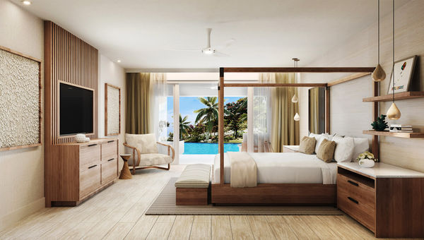 The bedroom of a signature swim-up suite at the Sandals Saint Vincent and the Grenadines. The bedroom of a signature swim-up suite at the Sandals Saint Vincent and the Grenadines.