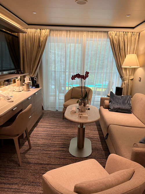 The living room area of a Medallion Suite aboard the Silver Nova. The living room area of a Medallion Suite aboard the Silver Nova.
