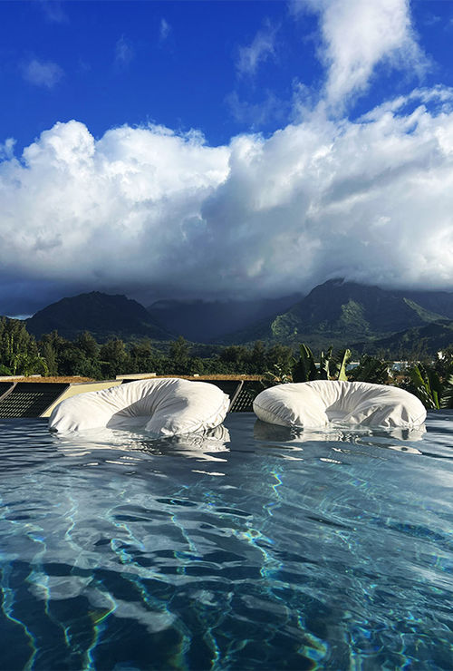 The resort's adults-only infinity pool has floating chairs from which guest can admire the surroundings. The resort's adults-only infinity pool has floating chairs from which guest can admire the surroundings.