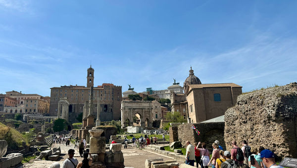 Tour groups at the Roman Forum. Tour groups at the Roman Forum.