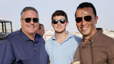 From left, Signature Travel Network CEO Alex Sharpe, Daniel Leibman and Frosch CEO Bryan Leibman in Israel.